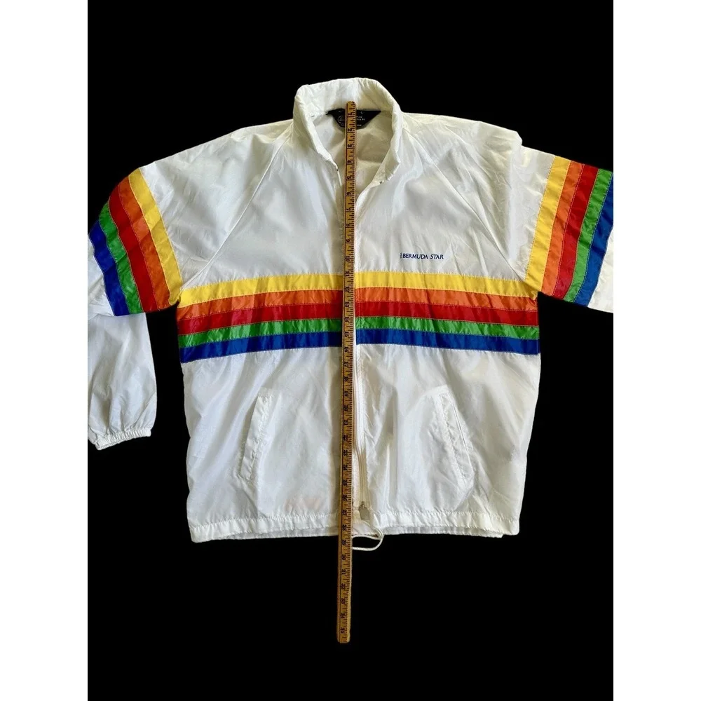 Sherry Rainbow Bermuda‎ Star Rain Jacket Vintage Miami Florida Large